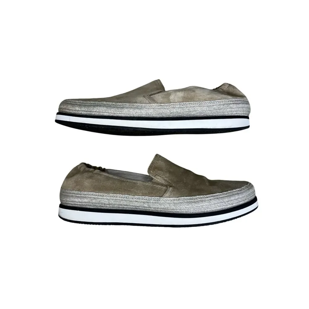 PRADA Saint Tropez Espadrille Slip On Platform Sneakers Tan Suede Size 7.5